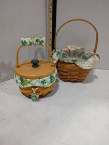 lot 4076 image: Longaberger Baskets.  St. Patrick Day Basket with Lid and Another Basket
