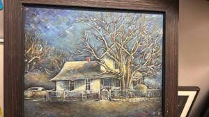 lot 3201 image: Framed signed canvas wall decor 20.5x24.5