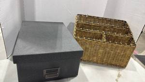lot 3505 image: Office Storage Box and woven wicker organizer