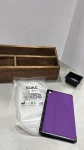 lot 3506 image: Wooden office organizer, case for galaxy tab a7 and paperclips