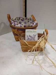 lot 4087 image: Longaberger Rosemary Basket and Another with Purple Floral Liner
