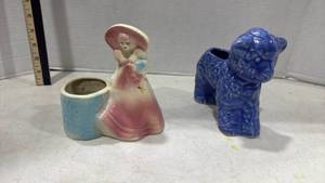 lot 4149 image: 1950s Ceramic Southern Belle and lamb planters