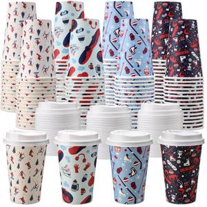 lot 3084 image: Acellegic 100 Pcs 12 oz Winter Sports Party Disposable Cups Paper Coffee Cups with Lids Designed Specifically for Winter Ski Party Sports Theme Favor for Juice, Soda, Punch, and Other Drinks