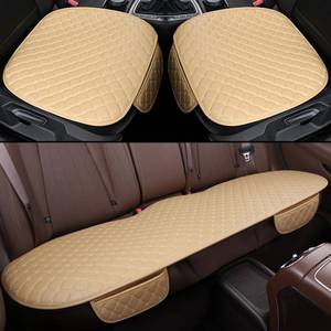 lot 3092 image: HOMOSTARRY Pu Leather Bottom Car Seat Covers and Rear Seat Covers 3PCS Car Seat Protectors Back Seat Cover Universal Fit for Most Cars, SUV, Pick-up Trucks (Beige)
