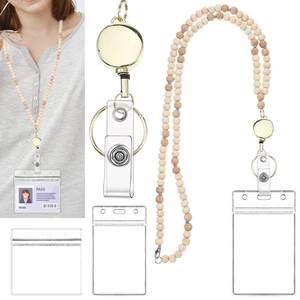 lot 4186 image: Wooden Bead Breakaway Lanyard with ID Holder Retractable Teacher Lanyards Reel Keys Chains Cute Beaded Lanyards Fashion Lanyard String for Badges Women Nurse Cruise Ship Cards Keychain