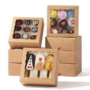 lot 4200 image: SLShePack 20 Pack 6x6x2.5 Inch Brown Pastries Boxes with Window for Cookie, Cake, Macaron, Pie, Bath Bombs,Chocolate Covered Strawberries & More