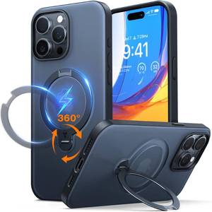 lot 4204 image: TORRAS Upgraded 360 Spin Magnetic Stand for iPhone 15 Pro Max Case, Compatible with MagSafe, Military Grade Shockproof, Built-in Kickstand Ring Holder, Translucent Slim Soft Edge, Ostand Spin Black