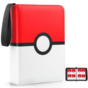 lot 4210 image: Card Binder 4 Pocket, Trading Card Holder Fits 400 Cards With 50 Removable Sleeves, Portable Collection Card Ablum, Game Card Case book With Zipper for Gift, Red