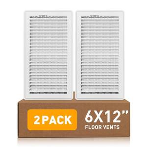 lot 4214 image: Fits 6x12 Duct Opening Floor Register, Floor Vent Covers with Louvered Design, Heavy Duty Steel Walkable Air Vents Grille with Damper, Register Covers with Adjustable Air Supply Lever, 2 Pack, White