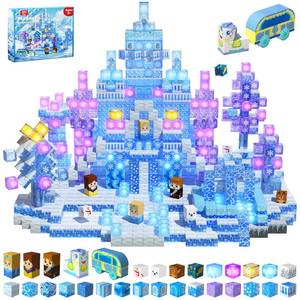 lot 4227 image: 200 PCS Magnetic Blocks, Light Up & Transparent Magnetic Building Block for Blue Snow Princess Castle, Magnet Cubes Frozen Toys for Girls Ages 3 4-8 8-12 Birthdays Day Gift for Kids