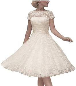 lot 4237 image: Abaowedding Womens Cocktail Dress Floral Lace Knee Length Short Formal Wedding Bridal Gown Ivory US 16