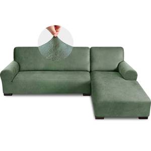 lot 4239 image: Pfrstuv Sectional Couch Covers, Leather Look Sofa Cover L Shape 2PCS Soft Stretch Slipcover for Sectional Sofa, Non Slip Furniture Protector (3 Seat Sofa  3 Seat Left Chaise, Army Green)
