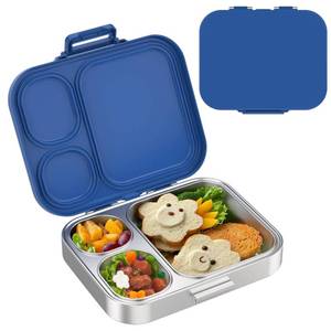 lot 4245 image: Stainless Steel Lunch Box, Leak-Proof with free sealing Bento Box 3 Compartments, Metal Lunchbox for Travel & Work, Eco-Friendly Meal Storage Solution Blue