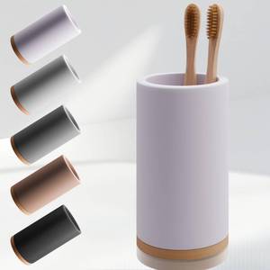 lot 4250 image: Matani Diatomite & Bamboo Toothbrush Holder - Quick-Drying, Water-Absorbent Stand with Removable Base & Drain Holes for Bathroom Countertop (Beige)