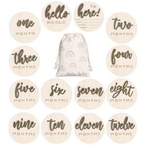 lot 4271 image: Burbell 7 Pack 3D Baby Monthly Milestone Card Signs Baby Announcement Sign Double Sided Hello World Newborn Signs Wooden Circles Discs for Welcome Newborn Boy Girl Photo Props(Brown,Letter)