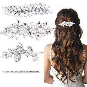 lot 4276 image: 4 Pcs Rhinestone Hair Clips for Women Hair Barrettes Silver Hair Accessories Bridal for Wedding Party Everyday