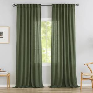 lot 4296 image: DR Olive Green Linen Back Tab Curtains - 94 Inch Long, 2 Panel Set for Living Room - Modern Village Hooks, Belt Pleated, Semi Privacy, Sheer, Rod Pocket, Light Filtering