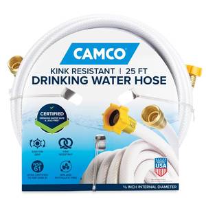 lot 7740 image: Camco TastePURE 25-Ft Water Hose - RV Drinking Water Hose Contains No Lead, No BPA & No Phthalate - Features Diamond-Hatch Reinforced PVC Design - 58�� Inside Diameter, Made in the USA (22783)