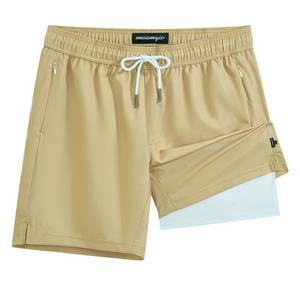 lot 8343 image: maamgic 7 Inch Mens Swim Trunks with Compression Liner Board Shorts with Zippered Pocket Bathing Suit for Beach Vacation Off-White Medium