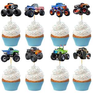lot 8349 image: 24 PCS Monster Truck Cupcake Toppers Truck Car Theme Birthday Party Decorations Baby Shower for Boys Girls Baby Shower Kids Birthday Party Cake Decorations Supplies
