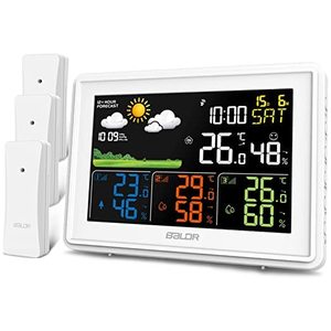 lot 8373 image: BALDR Wireless Weather Station with 3 Sensors, Color Display Digital Atomic Clocks with Indoor Outdoor Temperature