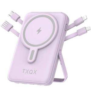 lot 8377 image: TXQX Wireless Portable Charger 10000mAh,Magnetic Power Bank with Built-in Cables LED Display,22.5W PD Fast Charging for Magsafe Battery Pack Compatible with iPhone1615141312ProPro Max(Purple)