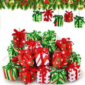 lot 8397 image: 24 Pcs 1.57 x 2.3 Inch Christmas Tree Mini Gift Boxes Christmas Tree Ornaments Glitter Christmas Hanging Decorations Red Lime Green Polka Dot Peppermint Candy Xmas Tiny Present Pendant with Bow
