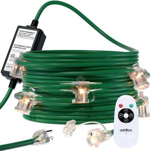 lot 11568 image: addlon 50FT Outdoor Extension Cord with Remote Control, 6 Outlets with Indicator Lights, Heavy Duty 163 SJTW Weatherproof Power Cable for Christmas Halloween Decorations, Green, ETL Listed