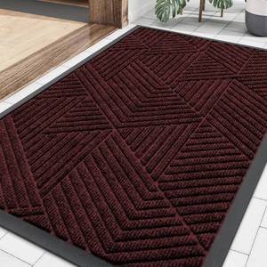lot 11574 image: Smiry Front Door Mat Outside Entrance, Heavy Duty Sturdy Natural Rubber Doormat, Trap Dirt and Moisture, Easy Clean Low Profile Mats for Indoor Outdoor Entry, Irregular Triangle (29.5x17, Dark Red)