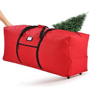 lot 11582 image: 7.5 ft Christmas Tree Storage Bag - Heavy-Duty Waterproof, Dust-Proof, and UV-Proof, with Dual Zipper, Adjustable Straps, and Universal Wheels