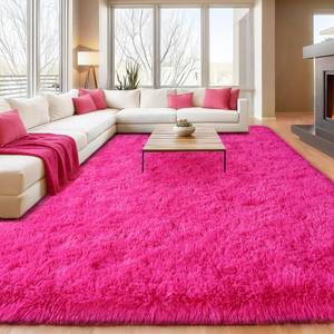 lot 11587 image: Soft Shaggy for Bedrooms, Hot Pink Area Rug, Fluffy Rugs for Living Room, Cozy Fuzzy Carpet for Kids, Perfect Indoor Decor for Boys and Girls 4x6 Feet