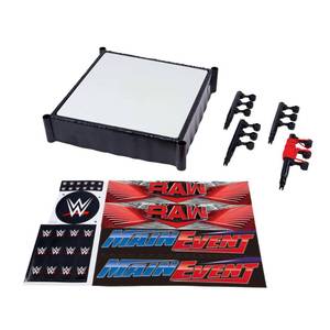 lot 11588 image: Mattel WWE Superstar Ring with Labels - Main Event & RAW, Spring-Loaded Ring Mat & Pro Tension Elastic Rope