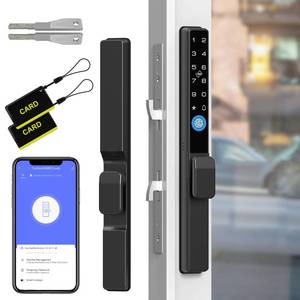 lot 11616 image: Dhiedas Slim Sliding Glass Door Lock, Sliding Door Lock with Fingerprint Remote APP Keypad RFID Key Electronic Digital Biometric Mortise Smart Lock for Double Hook Patio Sliding Door