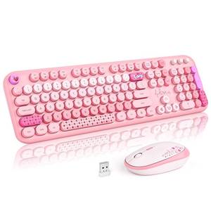 lot 11617 image: MOFII Wireless Keyboard and Mouse Combo, Cute Retro Typewriter Keyboard and Silent Mouse, 2.4GHz Full Size Computer Keyboard Wireless Mouse Set for PC, Laptop, Desktop, Windows (Pink Colorful)
