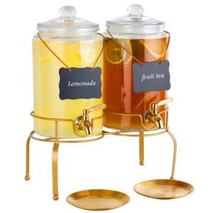 lot 11628 image: Drink Dispensers for Parties, 2 Pack 1 Gallon Beverage Dispenser with Stand, Drink Dispenser With Glass Lid, juice dispensers for parties