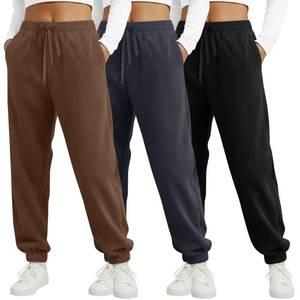 lot 11630 image: Velvelhall 3 Pack Womens Corduroy Pants Joggers Casual Drawstring High Waist Straight Leg Baggy Sweatpants with Pockets(Black, Brown, Dark Gray,Large)