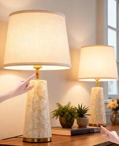 lot 11632 image: Etonovate Coastal Table Lamps for Bedroom Nightstand Set of 2, Touch Control Ocean Beach Nautical Seashell Lamp, Modern Sea Shell Bedside Night Stands Light for Beachy Cottage Farmhouse Decor (Gold)
