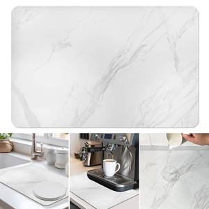 lot 11634 image: Dish Drying Mat Coffee Bar Mat for Kitchen Counter, Absorbent Dish Rack Pad Hide Stain with Non-slip Rubber Backed Coffee Accessories Fit Under Espresso Machine Maker White Marble 22.83x14.96