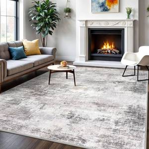 lot 11637 image: IOHOUZE Abstract Area Rugs 6x9 Ft Washable Rugs for Living Room, Non Slip Dining Room Rug, Printed Faux Wool Rugs for Bedroom, Floor Carpet for Office Nursery Playroom, Grey Beige