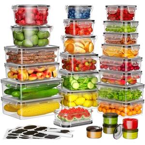 lot 11641 image: 52 PCS Food Storage Containers with Lids Airtight (26 Containers & 26 Lids), Leak proof Meal Prep Container Set for Kitchen Storage, BPA-free, PVC-free Plastic, MicrowaveDishwasher Safe, Labels & Pen