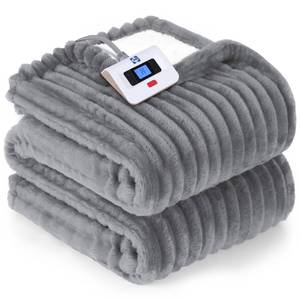 lot 11642 image: Sealy Electric Blanket Twin Size, Soft Ribbed Flannel to Sherpa Reversible Heated Blanket with 10 Heat Settings & 1 to 12 Hours Auto-Off Overheat Protection Machine Washable, 62x84 Light Grey