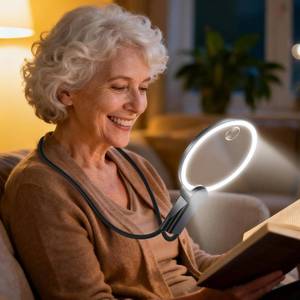 lot 11649 image: EVINYEP 2500mAh Magnifying Glass with Light, Upgrade LCD Display Screen 5X10X Lighted Magnifier for Seniors & Low Vision, Hands Free Magnifier for Reading, Knitting, Cross Stitch & Crafts(Black)