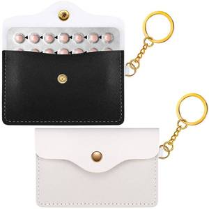 lot 12108 image: Tondiamo 2 Pack Birth Control Pill Case Holder PU Leather Pill Sleeve Packet 4.33 x 3 Inch Discreet Birth Control Pouch with Snap Closure Key Ring for Pills Card Organizer(Black, White)