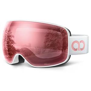lot 12135 image: Lamicall Ski Goggles with Ultra HD Lens - 100% UV Protection, 3X Anti-Fog & OTG Design, for Men & Women, Gifts for Skiing, Snowboarding, Snowmobile, White Pink