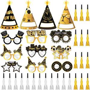 lot 12145 image: Jenaai 72 Pcs New Years Eve Party Supplies Kit 2026 Include 24 Eyeglasses 24 Paper Cone Hat and 24 Blowouts Noisemakers for Glitter 2026 New Years Eve Party Decoration