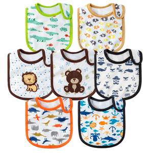 lot 12183 image: 2ooya 7Pcs Waterproof Cotton Baby Bibs Adjustable Hook Loop Closure Infant Bib Unisex Blue Newborn Babies Infant Food Bibs Keepsake Baby Gift for Eating Teething Drooling Feeding��6-12 Months��