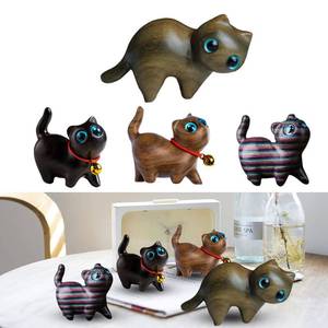lot 12195 image: SYWAN 4Pcs Sandalwood Hand Carved Wood Cat, Handmade Kitten Pet Decoration, Cute Wooden Figurine, Random Colors