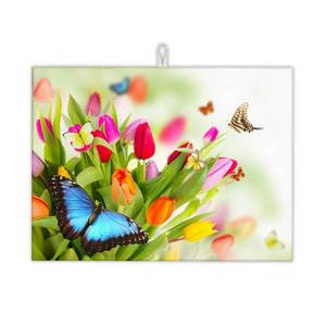lot 12198 image: UIUPRO Tulips Flowers Dish Drying Mat for Kitchen Counter Decor,Beautiful Butterfly Dish Drying Rack Pad Absorbent Reversible Microfiber for Coffee Tableware Sink Countertop 18x24 Inch
