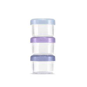 lot 12199 image: Ello Color Lock 3-Pack 4oz Reusable Glass Condiment Containers with Screw-on Leak-Proof Lid, Perfect for Salad Dressing Sauce Dips, Lunchbox Picnic, BPA-Free, Purple Rain
