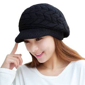 lot 12202 image: HINDAWI Women Winter Newsboy Hats Warm Knit Wool Snow Caps with Visor, Black